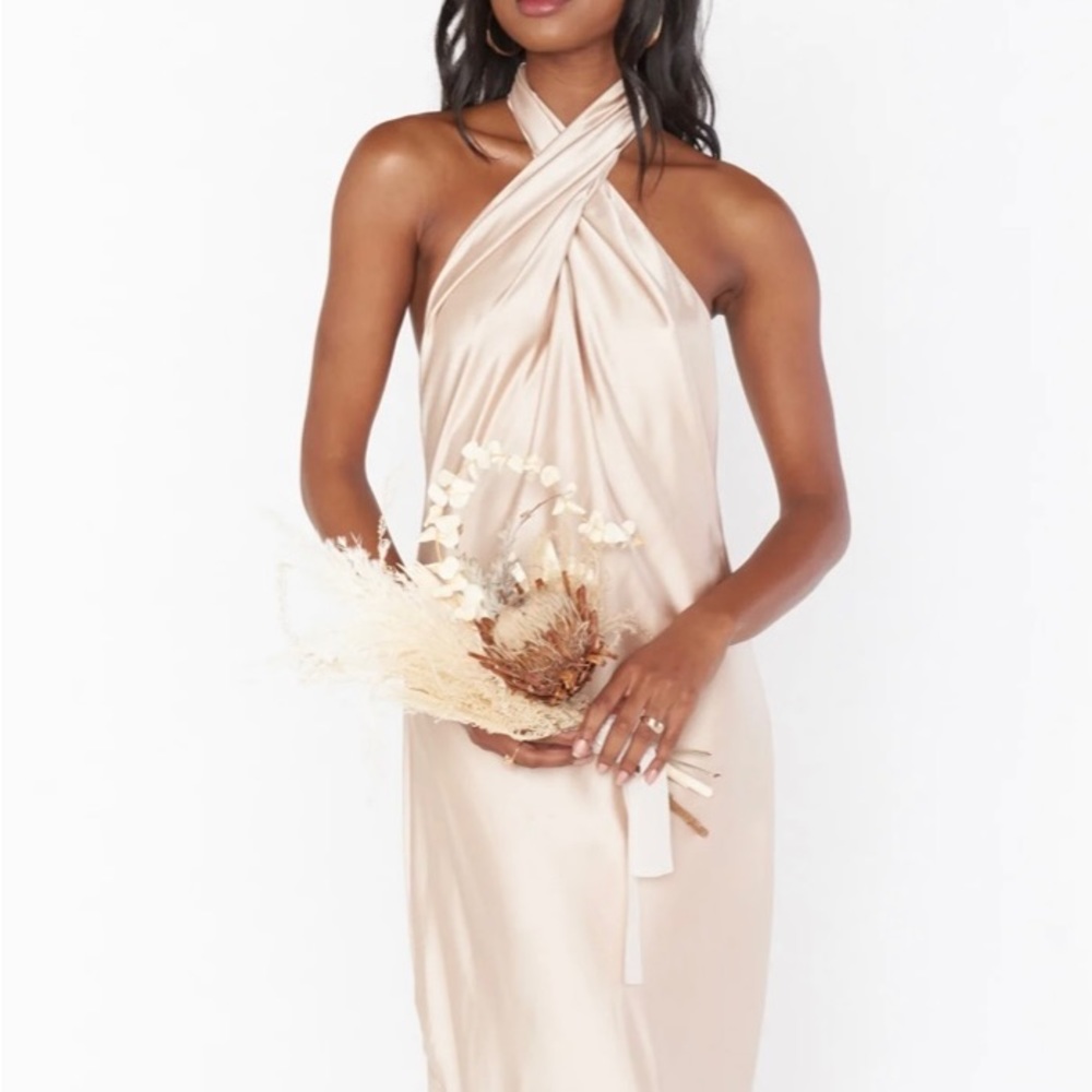 Show Me Your Mumu Jasmine Halter Maxi Dress Champagne XS Bridesmaid Wedding